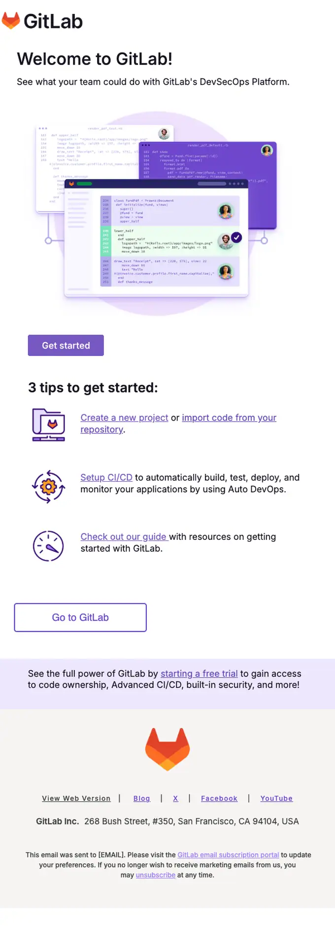GitLab welcome email, full length