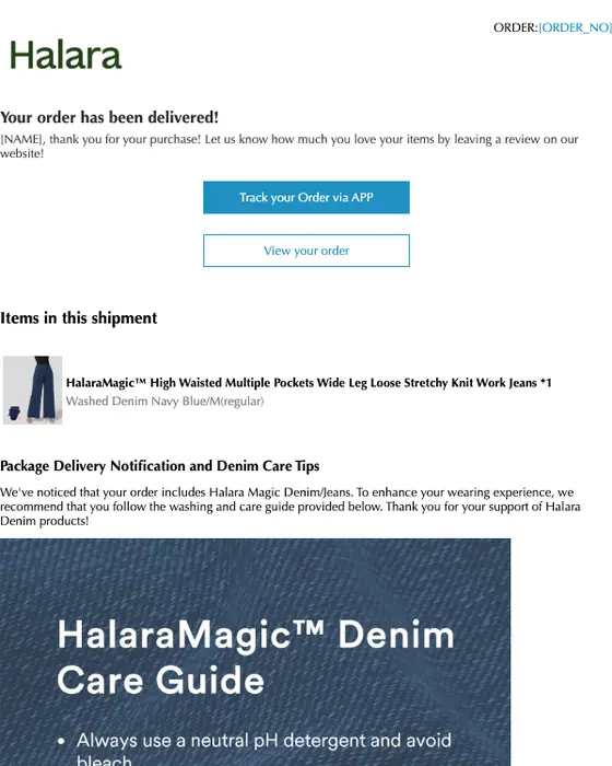 Halara delivery email