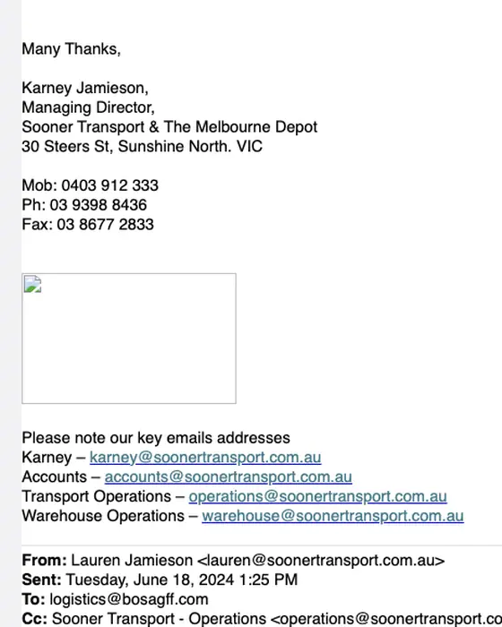 Sooner Transport quote email
