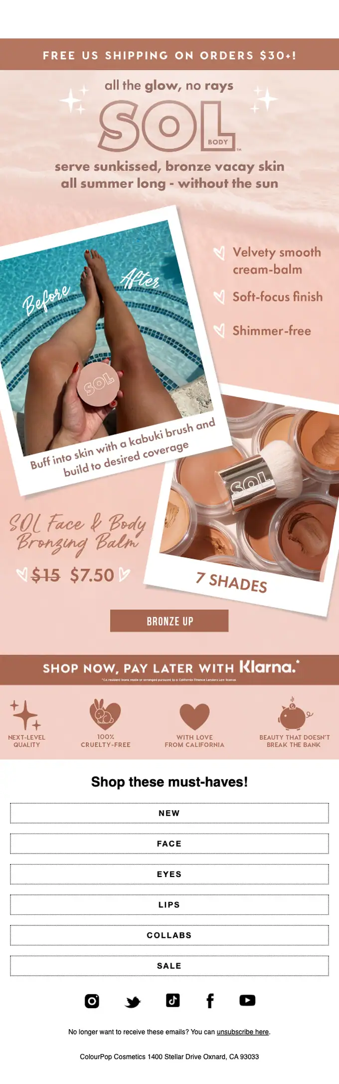 ColourPop Cosmetics product launch email, full length