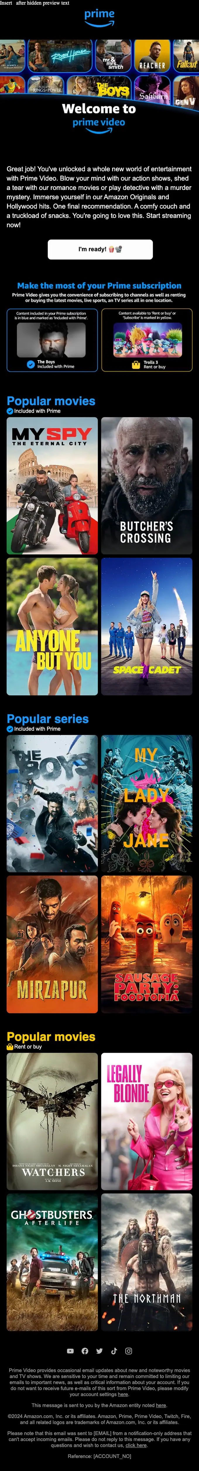 Prime Video welcome email, full length