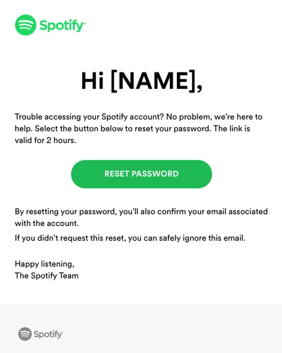 Spotify password reset email