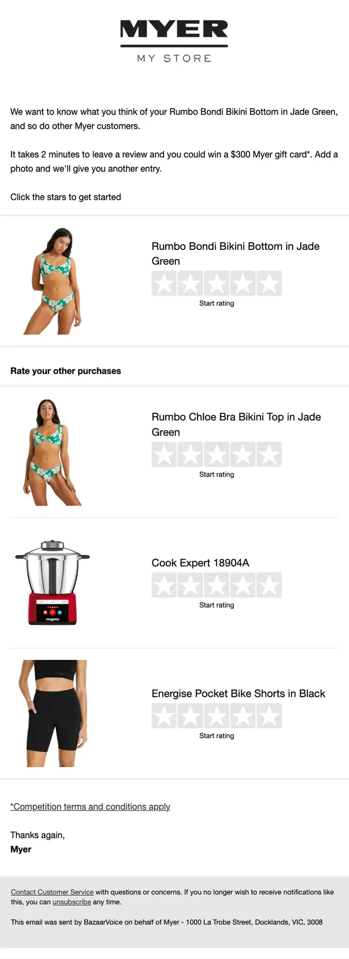 Myer survey email, full length