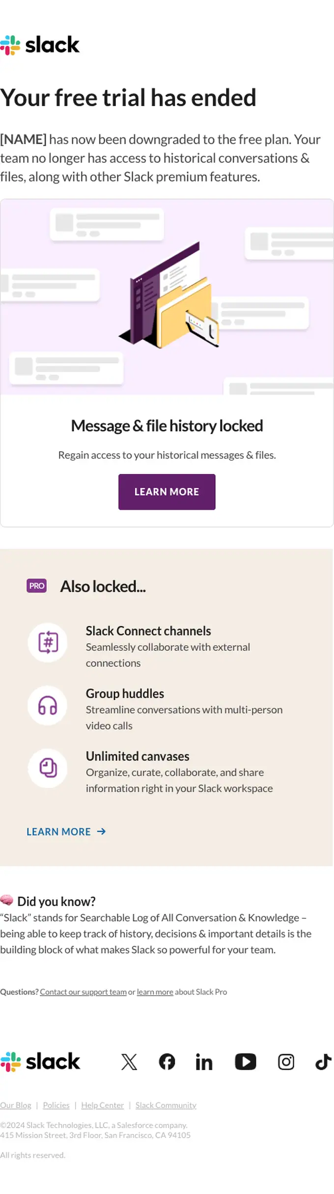Slack expiration notice email, full length