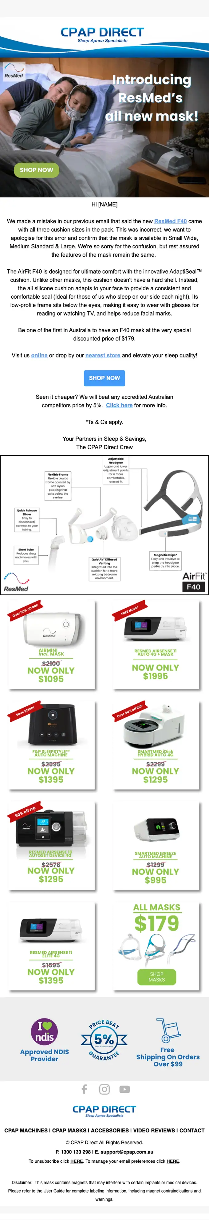 CPAP Direct account notice email, full length