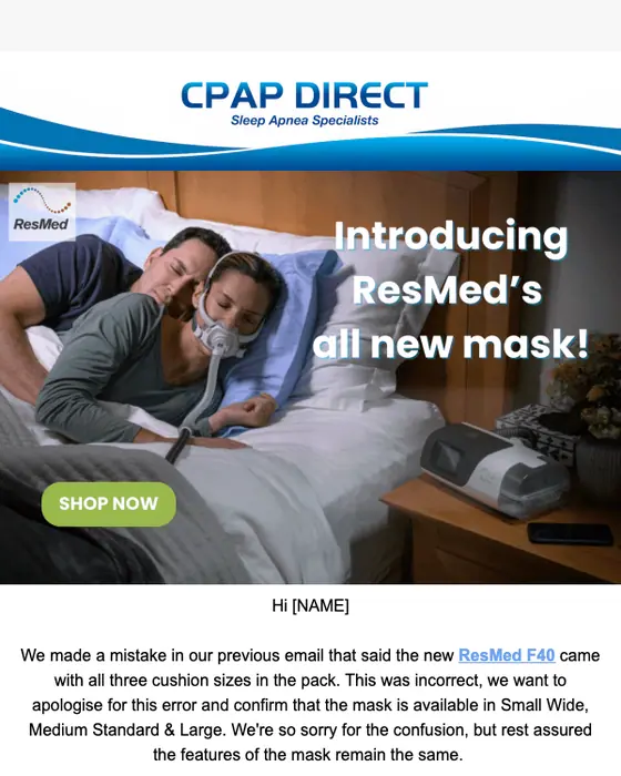 CPAP Direct account notice email