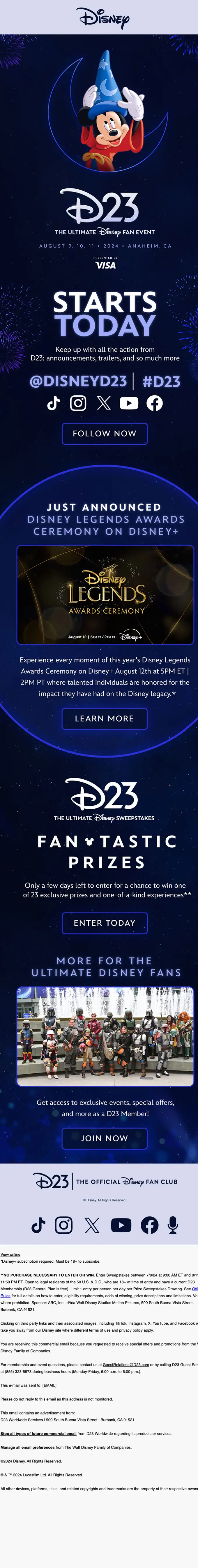 Disney D23 event invite email, full length
