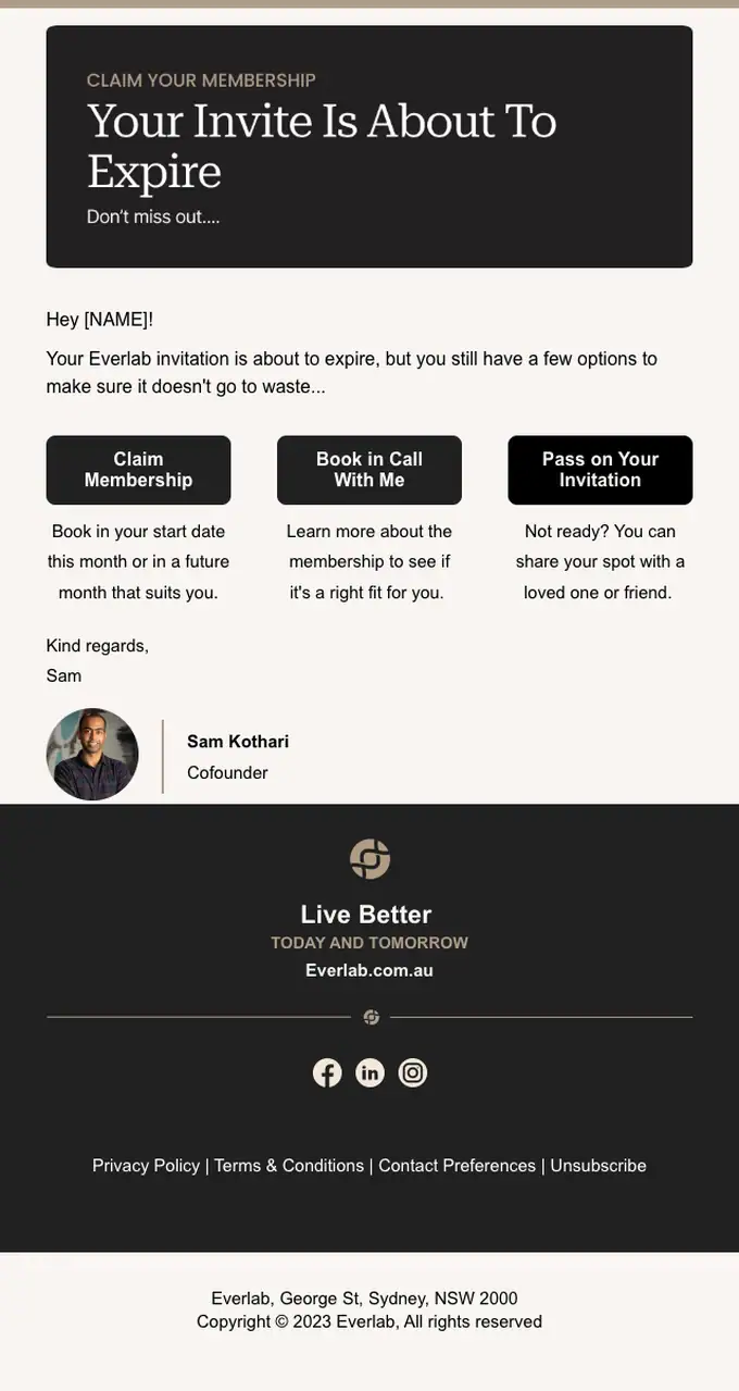 Everlab expiration notice email, full length