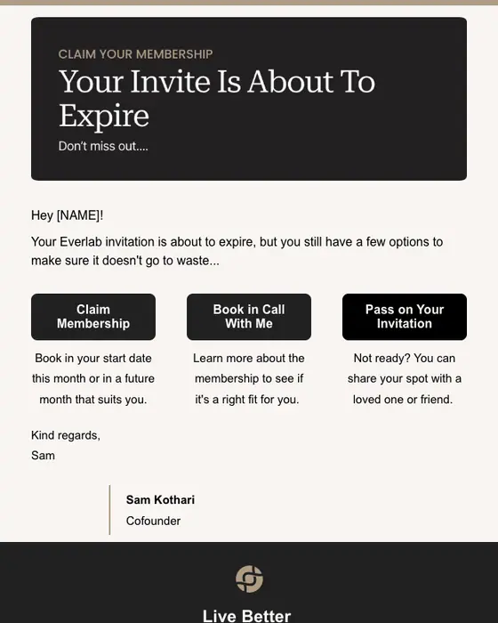 Everlab expiration notice email