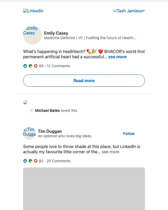 LinkedIn digest email