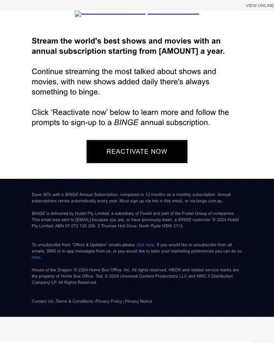Binge email