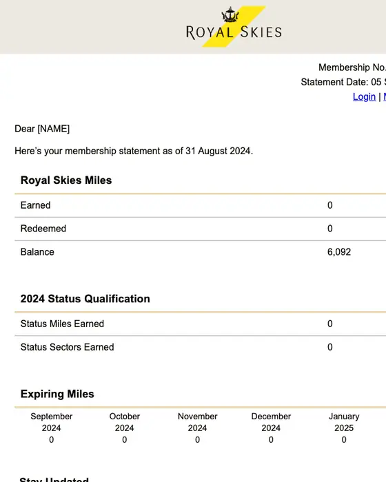 Royal Skies account notice email