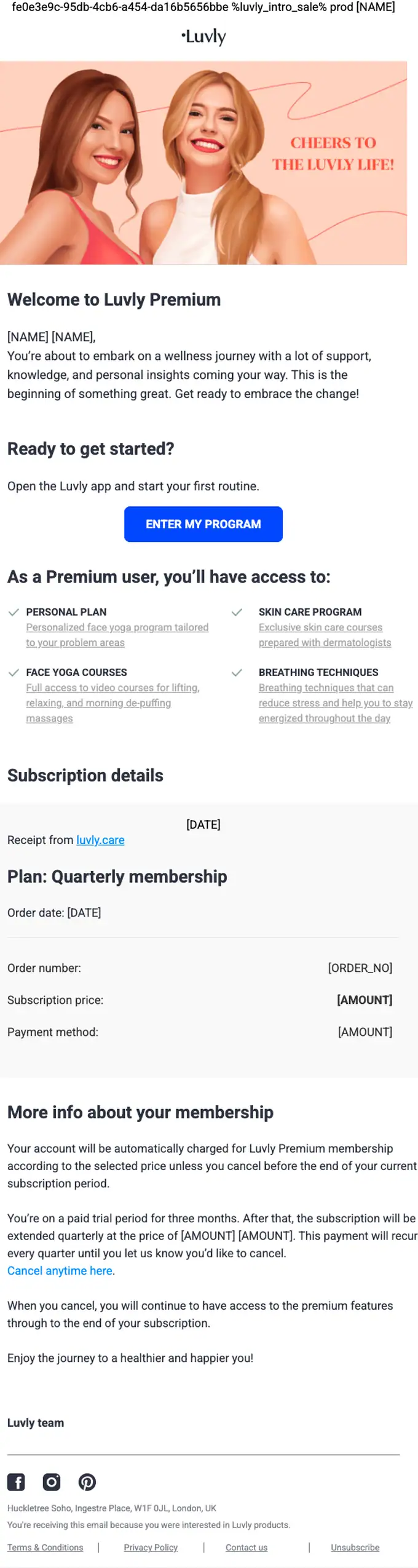 Luvly receipt email, full length