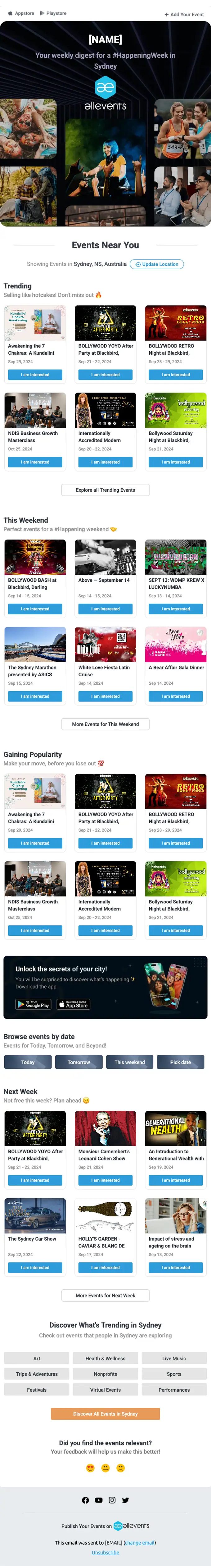 AllEvents.in digest email, full length