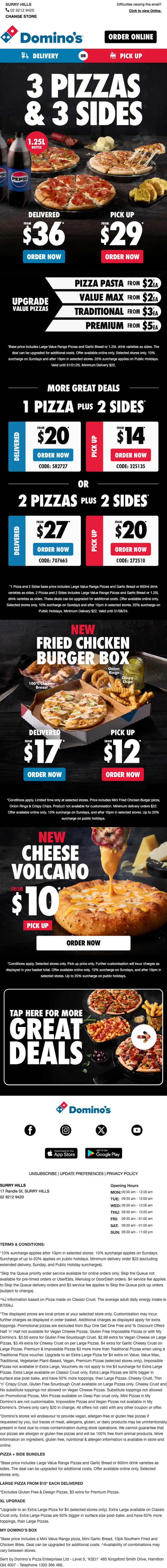 Domino's promotional email, full length