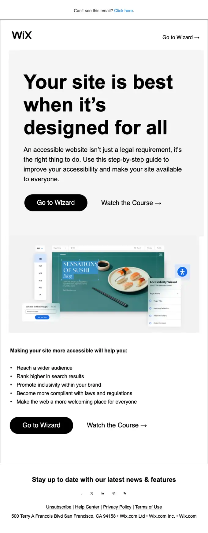 Wix.com account notice email, full length
