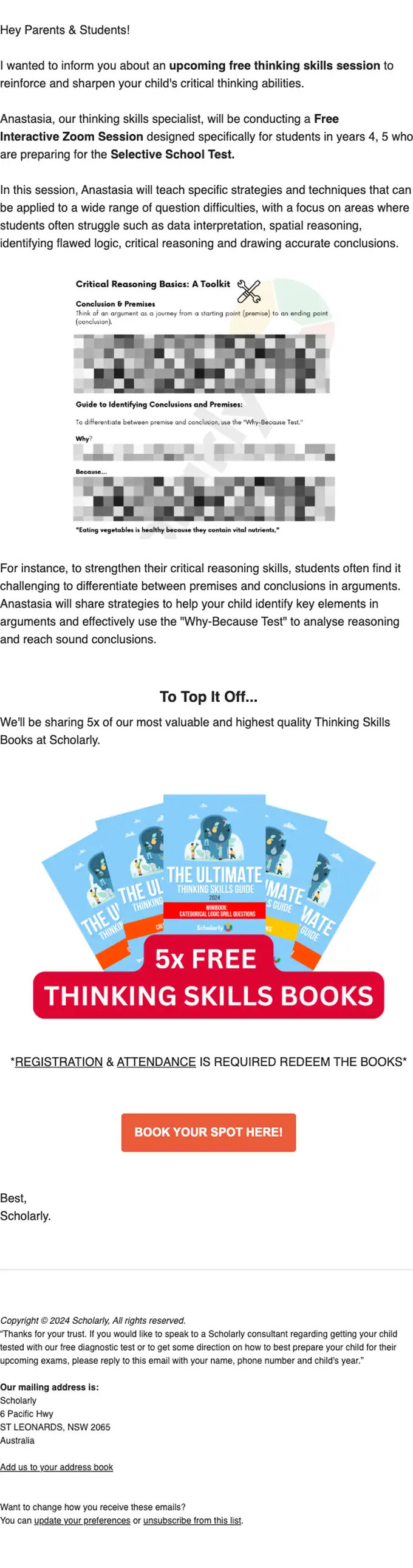 Scholarly promotional email, full length