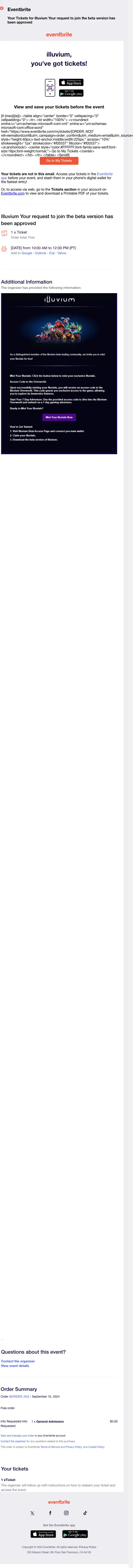 Eventbrite order confirmation email, full length