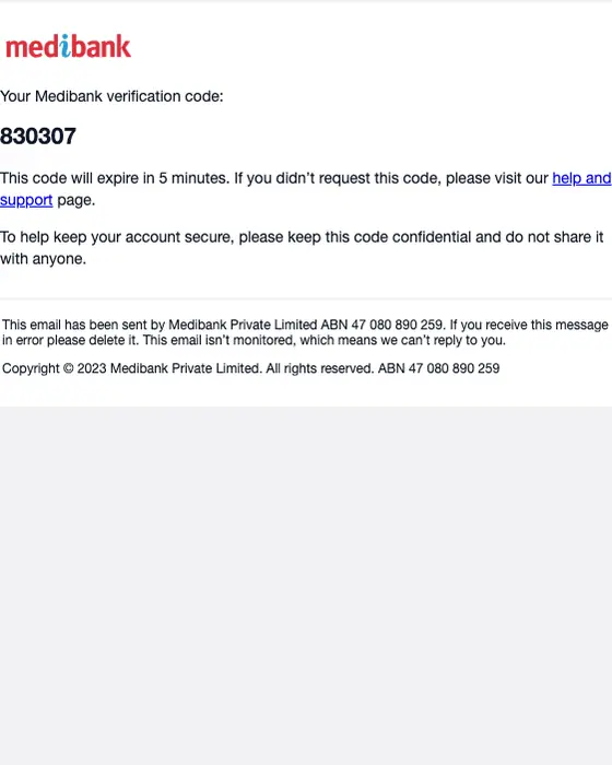 Medibank otp email