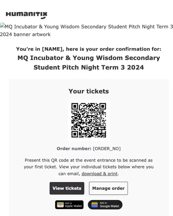 Humanitix order confirmation email