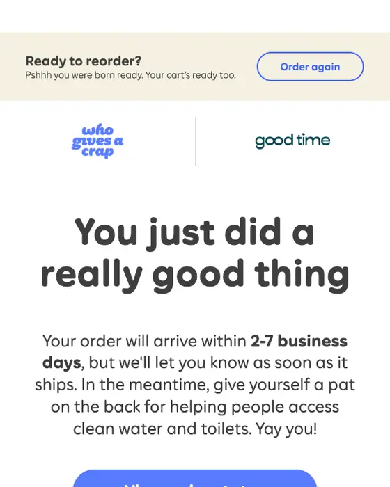 Who Gives A Crap order confirmation email