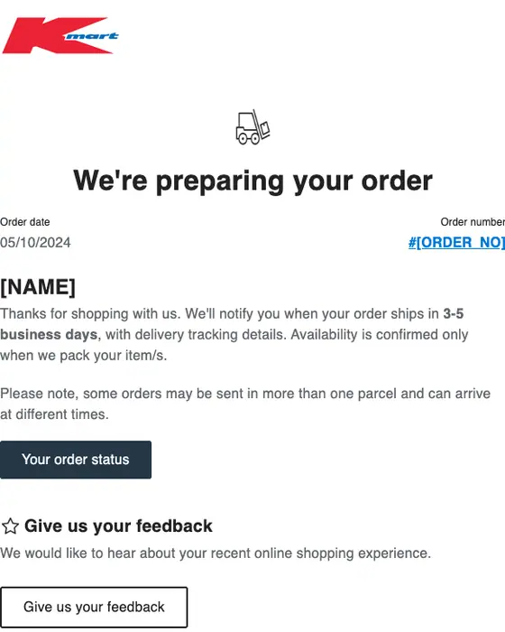 Kmart order confirmation email