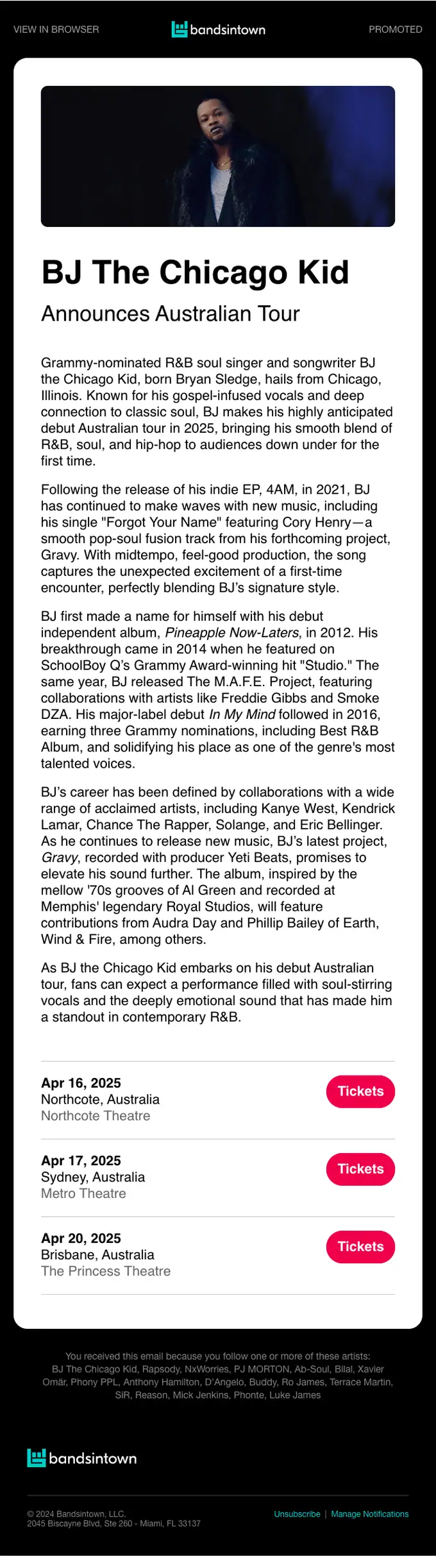 Bandsintown promotional email, full length