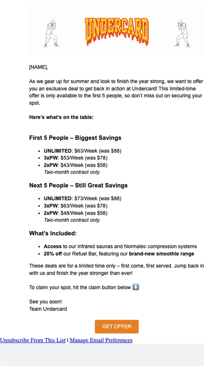 Undercard Boxing discount offer email, full length