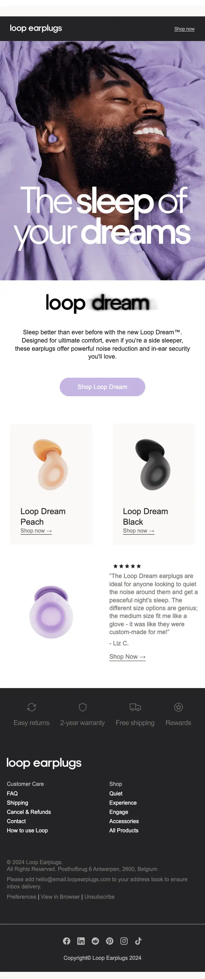 Loop Earplugs product launch email, full length