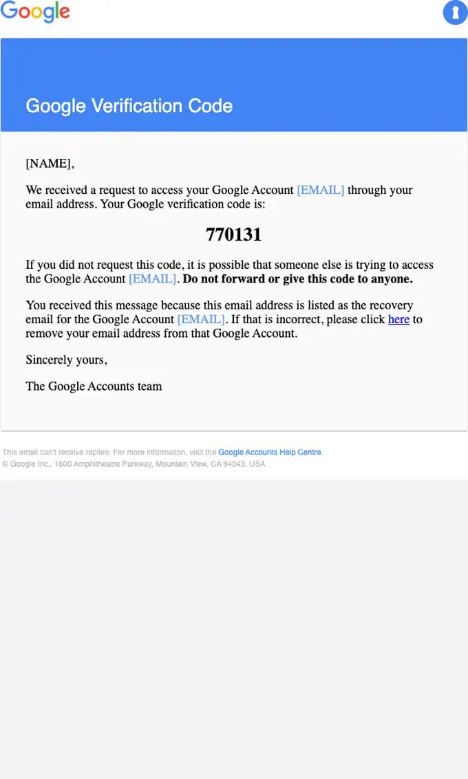 Google otp email, full length