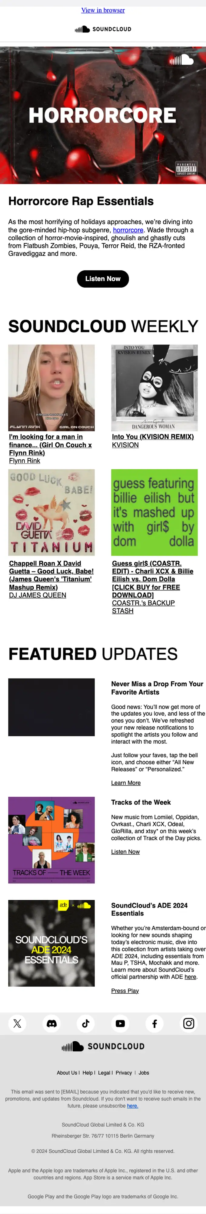 SoundCloud newsletter email, full length