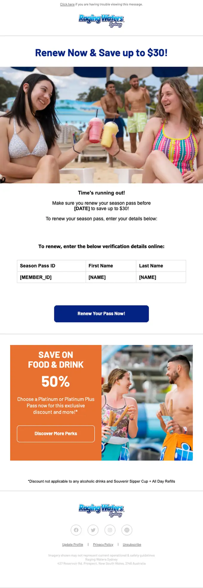 Raging Waters Sydney expiration notice email, full length