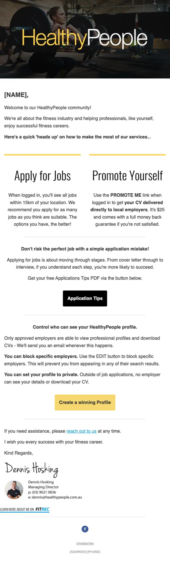 HealthyPeople welcome email, full length