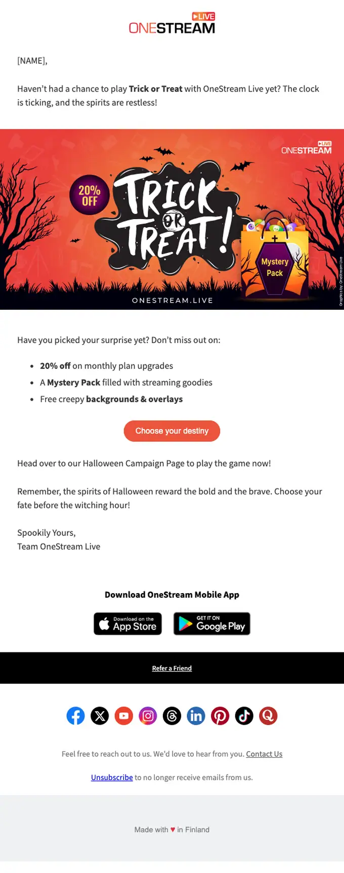 OneStream Live promotional email, full length
