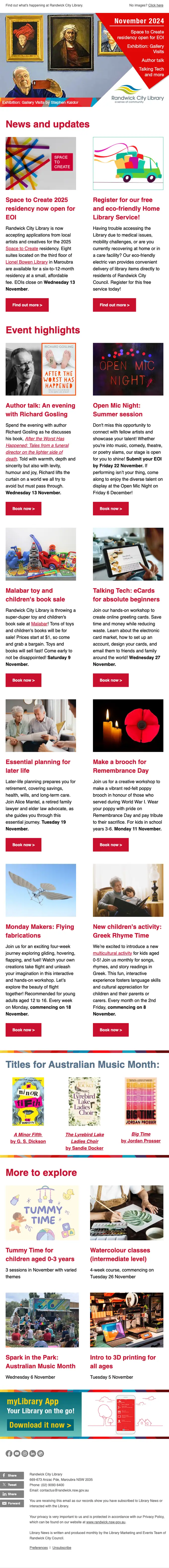 Randwick City Library newsletter email, full length