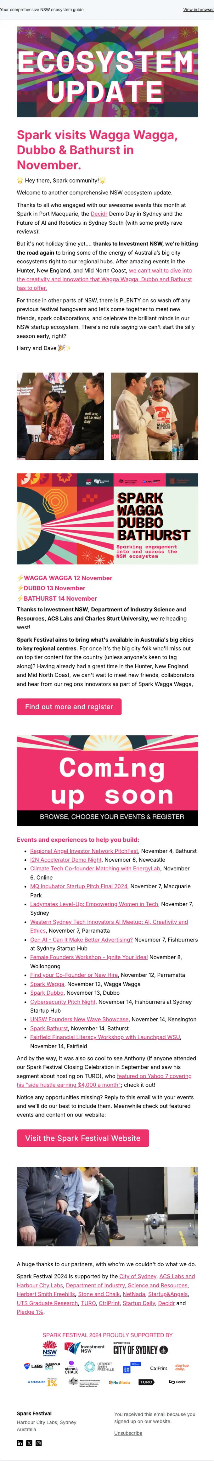 Spark Festival newsletter email, full length