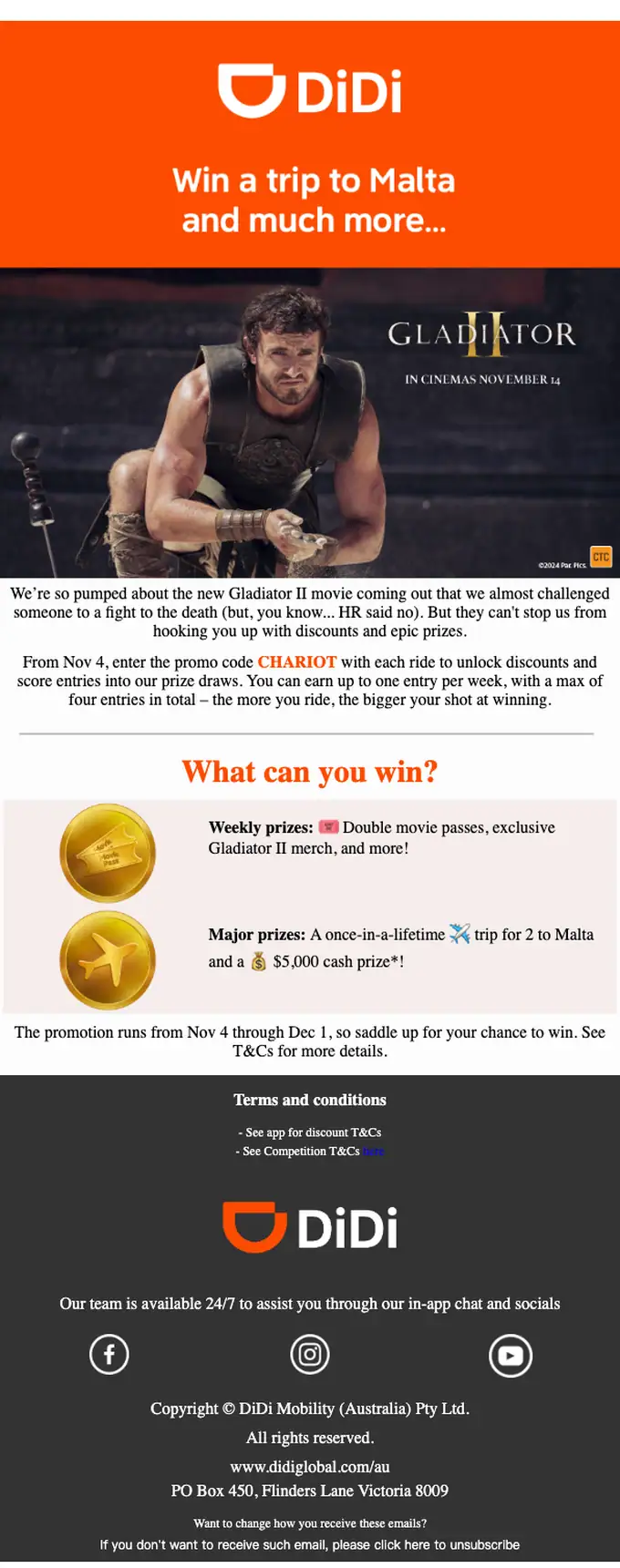 DiDi Australia promotional email, full length