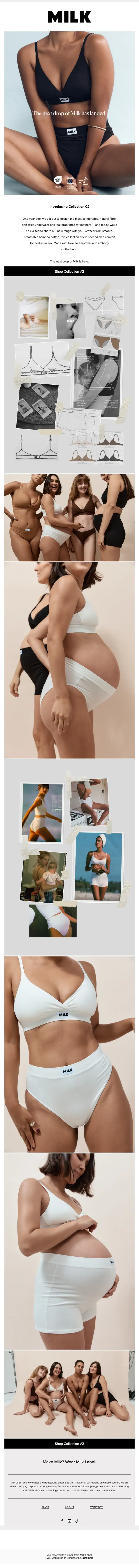 Milk Label product launch email, full length