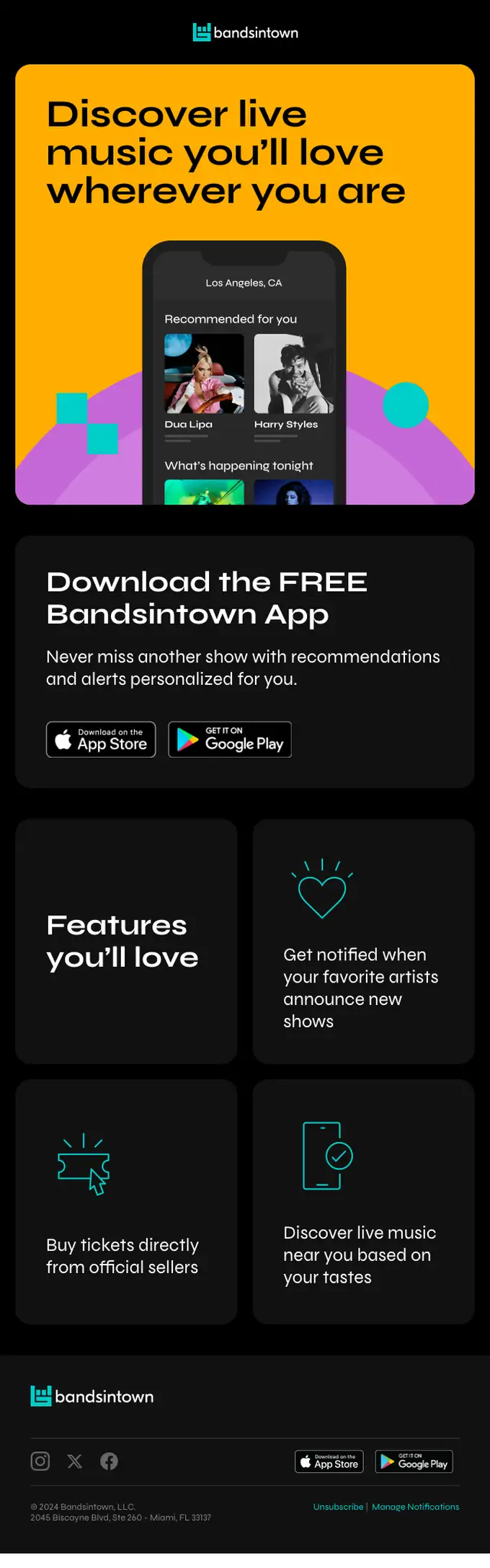 Bandsintown re engagement email, full length