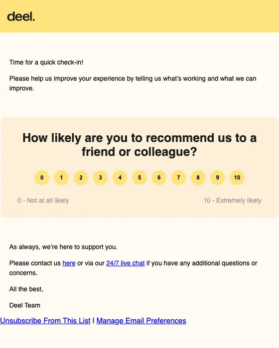 Deel survey email