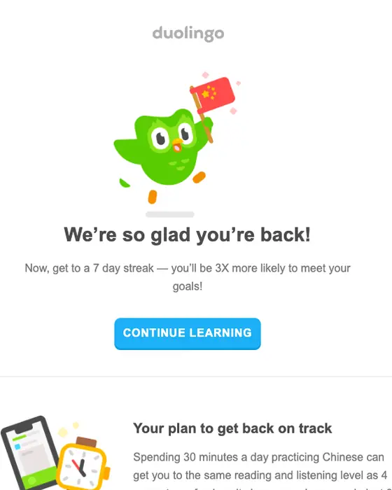 Duolingo re engagement email