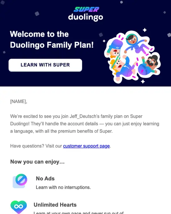 Duolingo subscription email