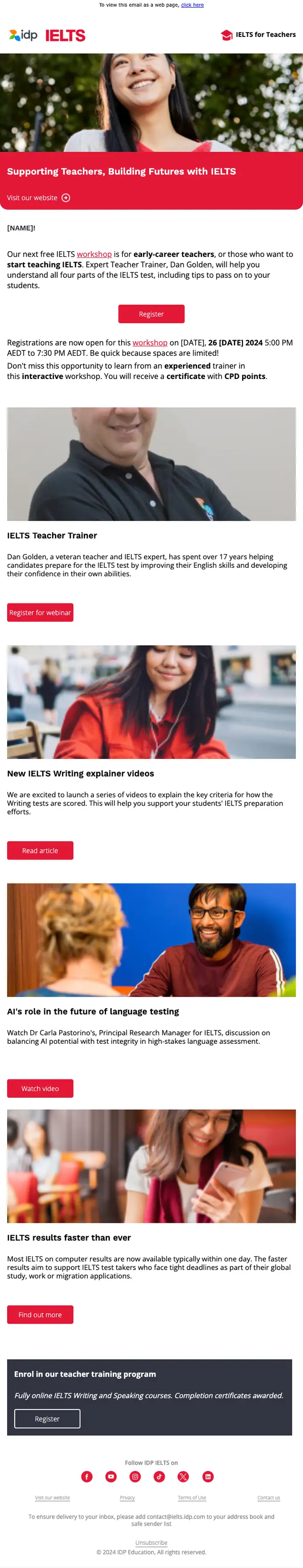 IELTS for Teachers event invite email, full length