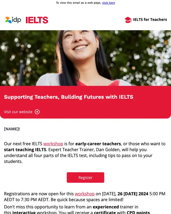 IELTS for Teachers event invite email