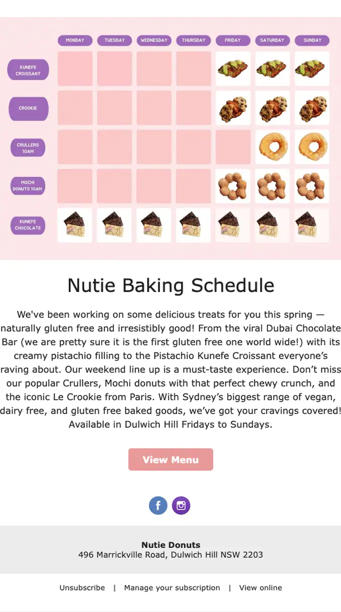 Nutie Donuts product launch email, full length