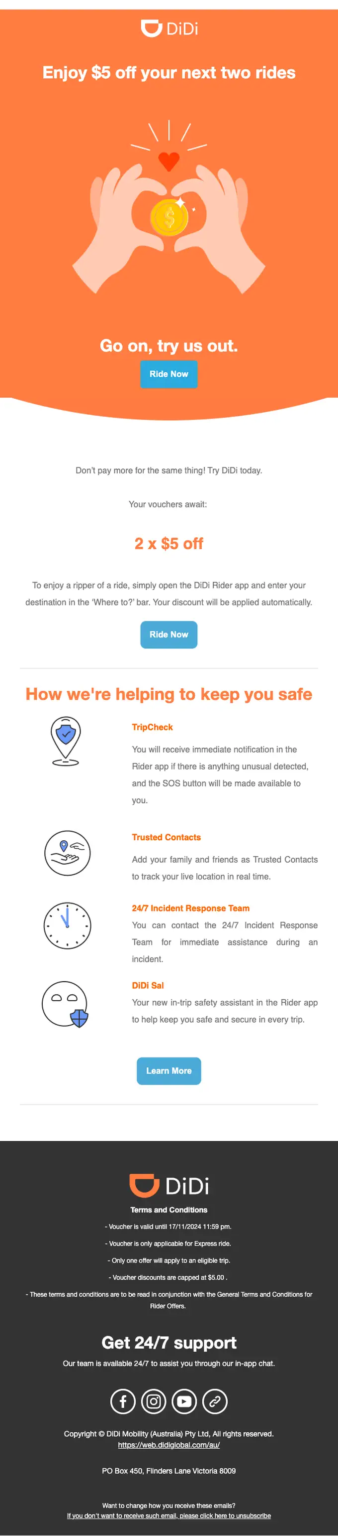 DiDi Australia discount offer email, full length