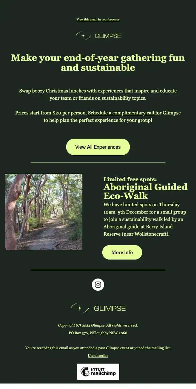 Glimpse promotional email, full length