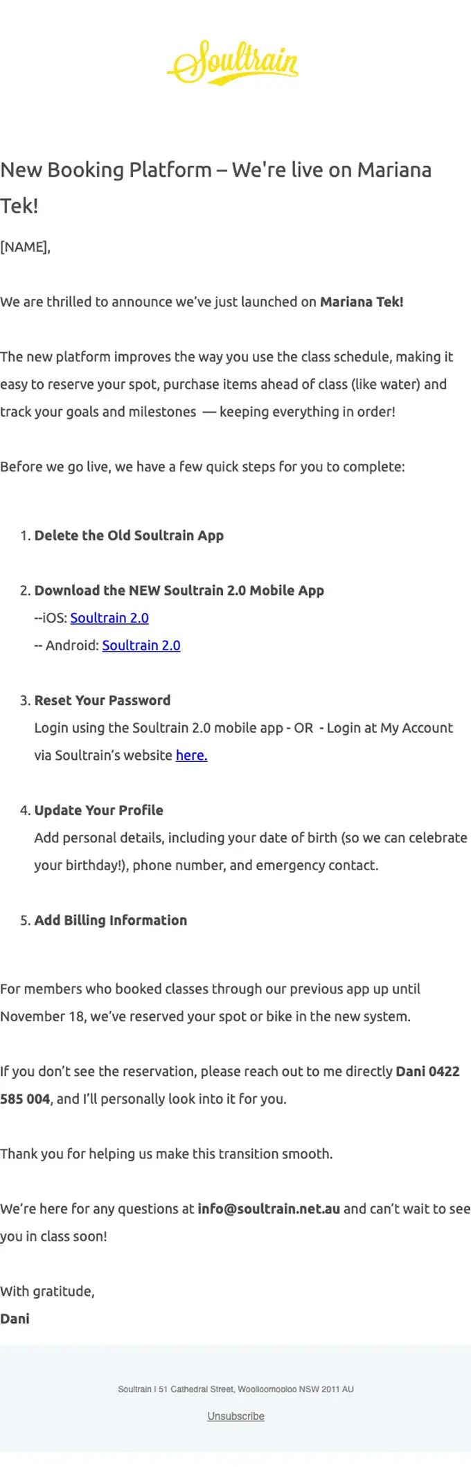 Soultrain account notice email, full length
