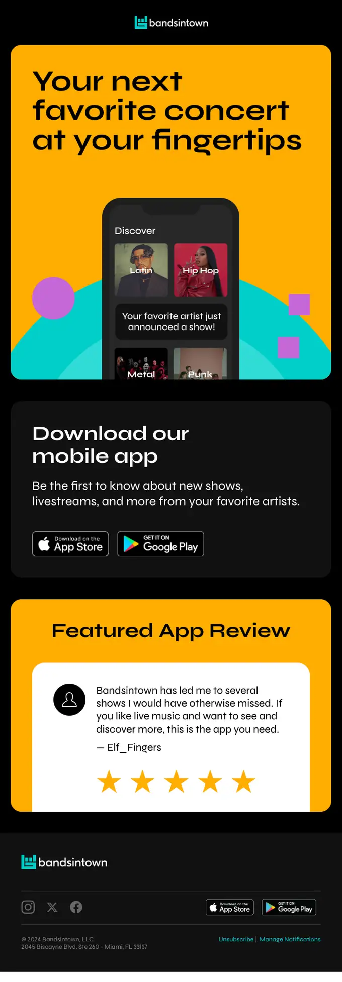 Bandsintown promotional email, full length