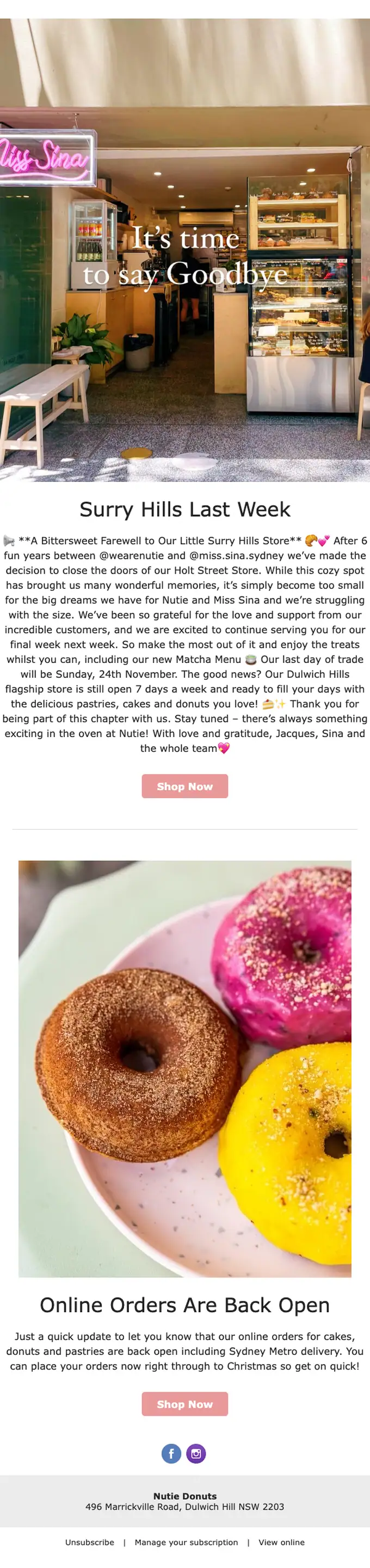 Nutie Donuts account notice email, full length